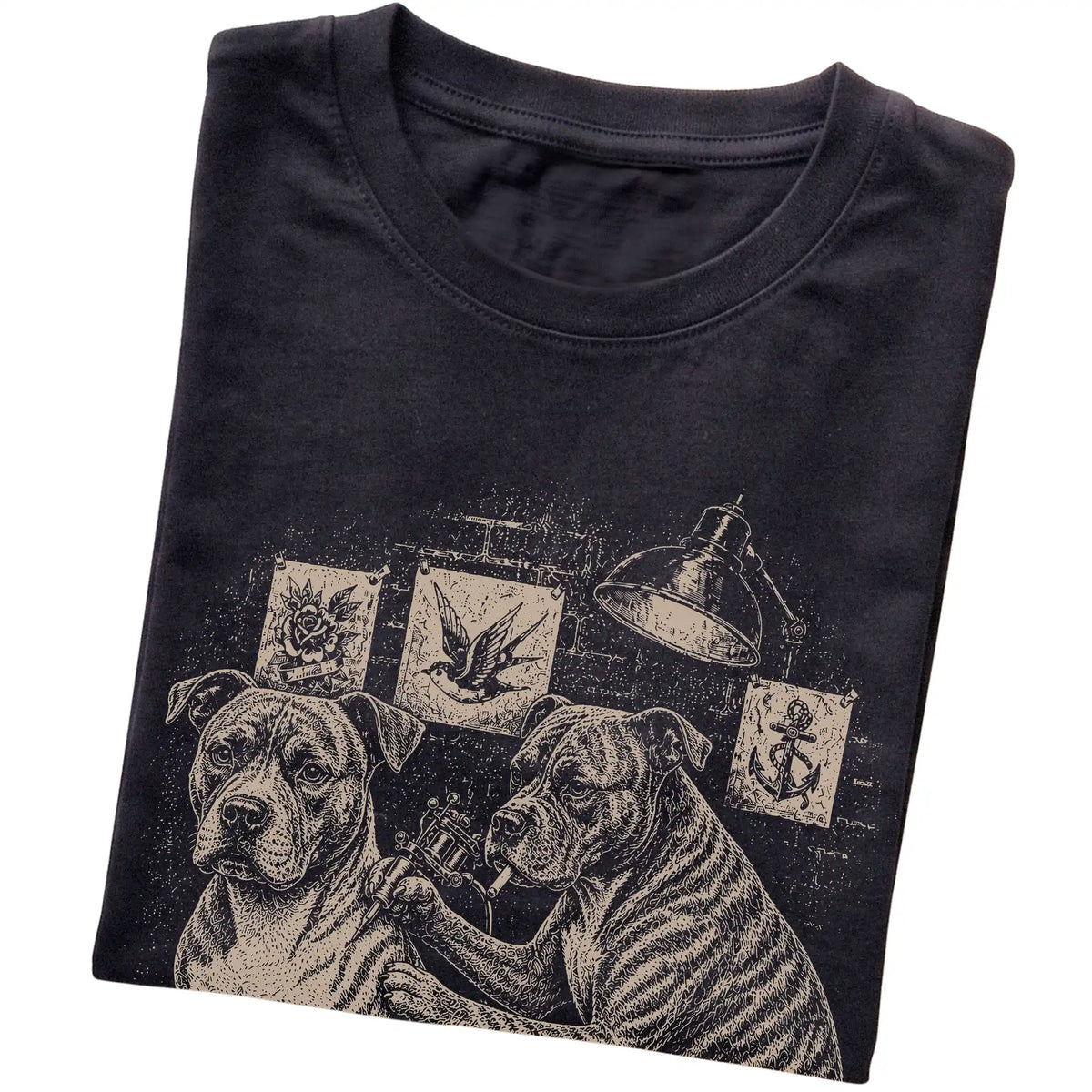 Black Pitbull Dog Tattoo Artist folded detail view