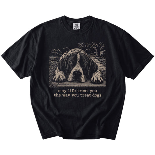 Pointer Karma Comfort Colors T-shirt in Black — Flat Lay