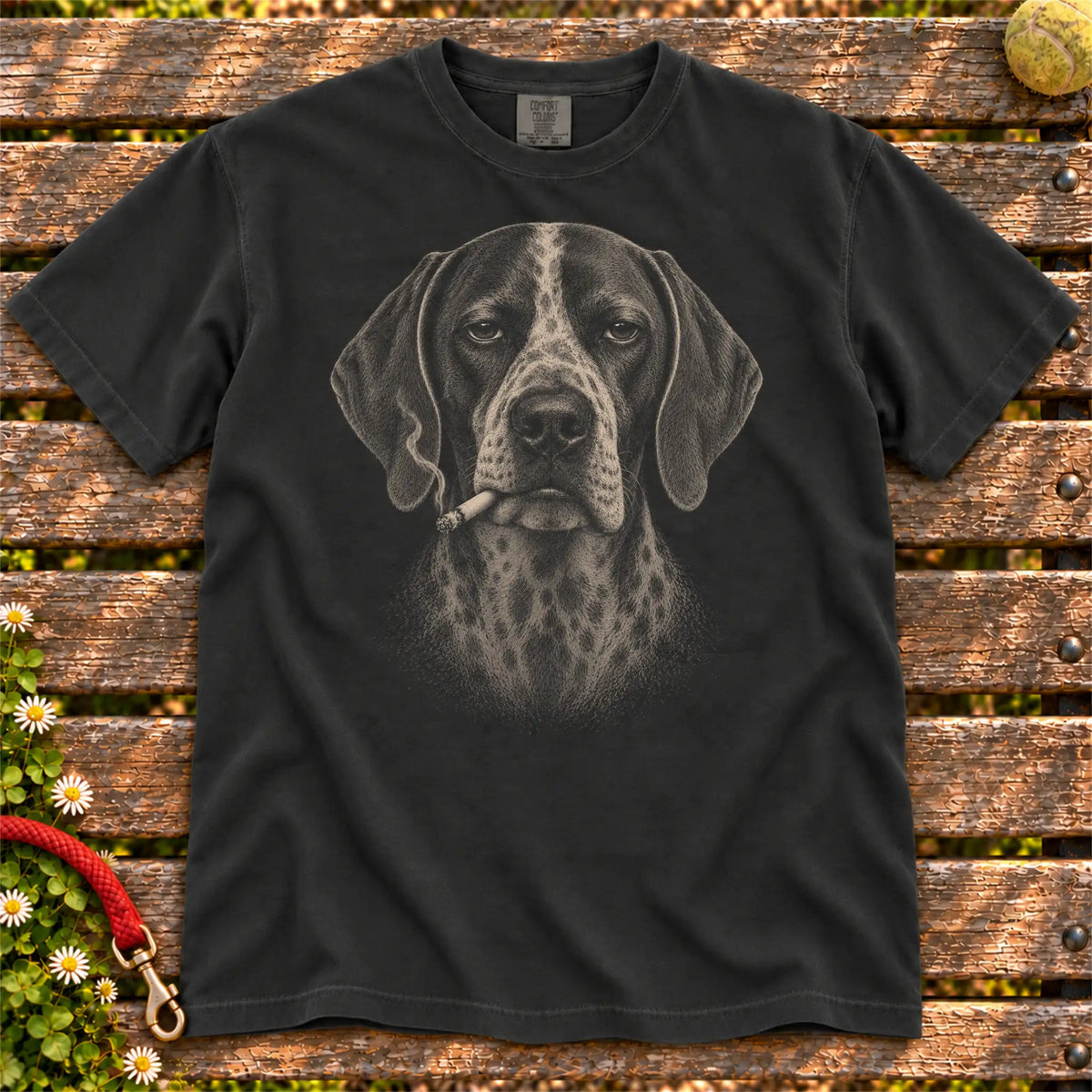 Pointer smoking design on a Black t-shirt