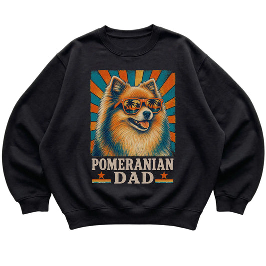 Retro Pomeranian Dad design on a Black crewneck sweatshirt