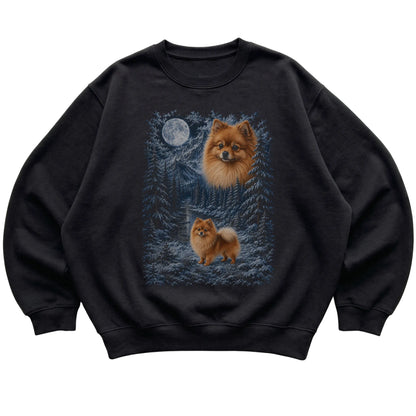 Pomeranian Forest Moon Sweatshirt in Black