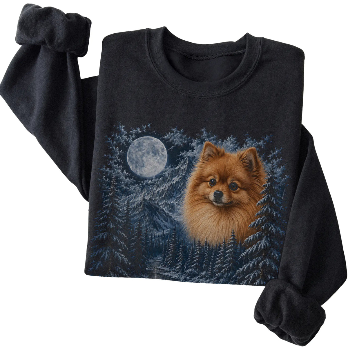 Pomeranian Forest Moon Sweatshirt in Black