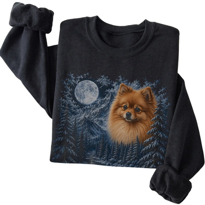 Pomeranian Forest Moon Sweatshirt in Black