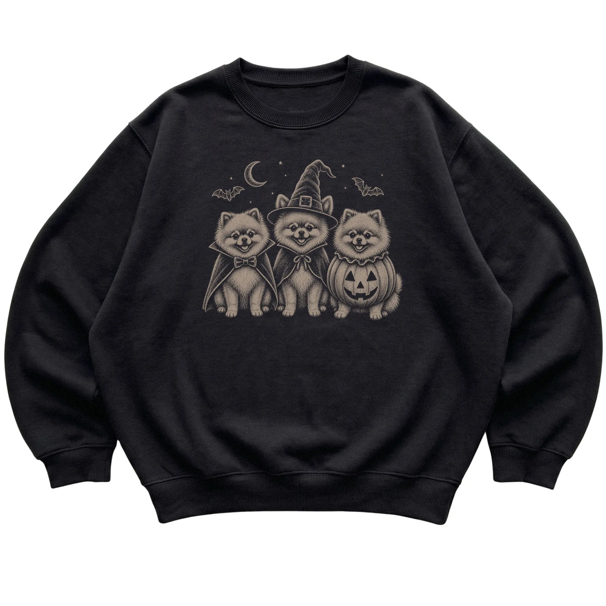 Black Pomeranian Halloween Costume sweatshirt, flat view