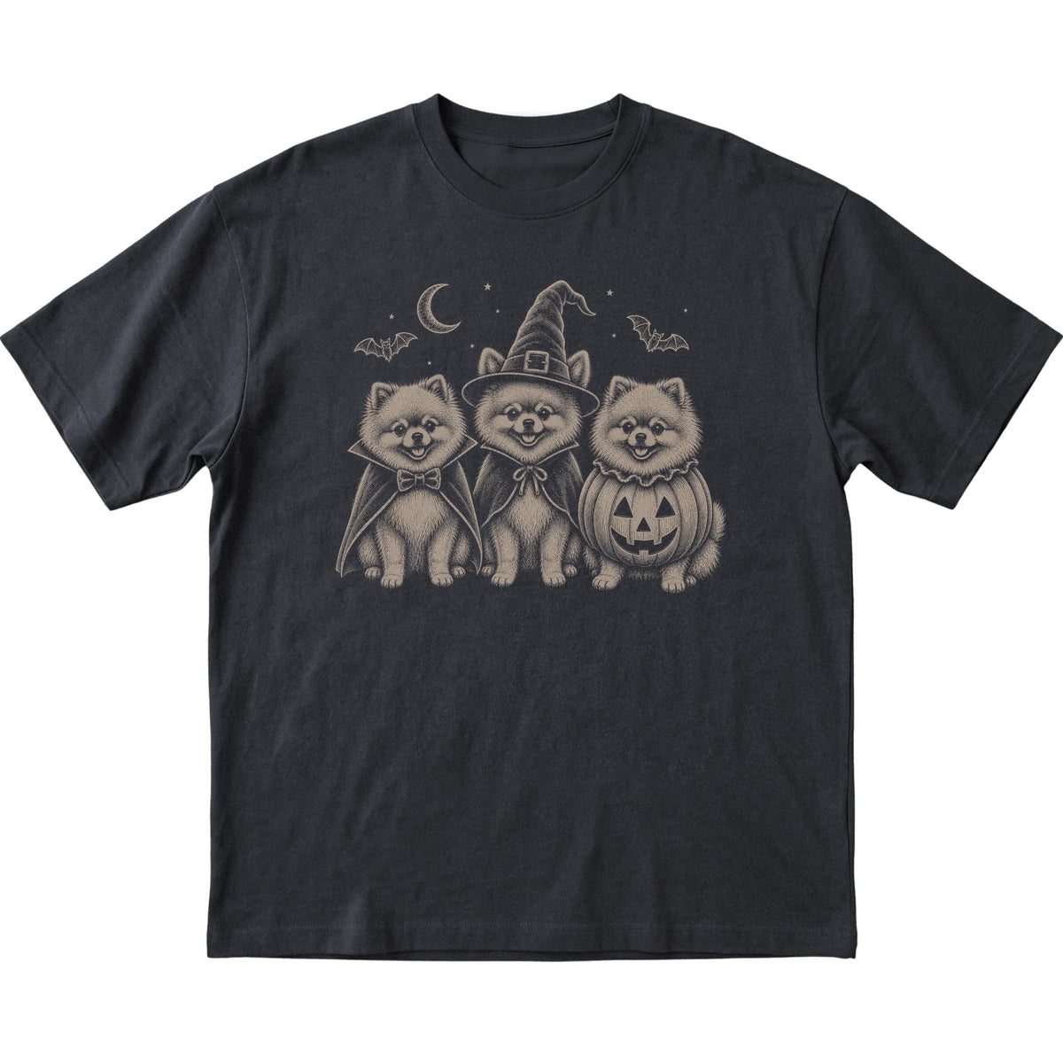 Black Pomeranian Halloween Costume T-shirt, flat view