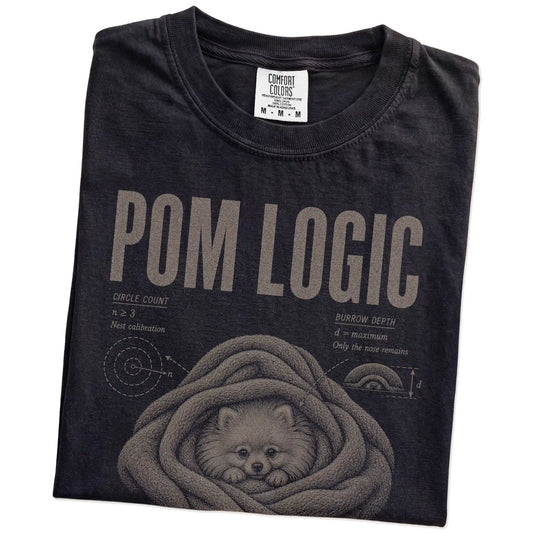 Folded Black Pomeranian Logic T-Shirt showing the graphic