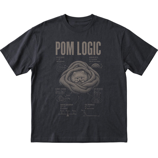 Black Pomeranian Logic T-Shirt laid flat