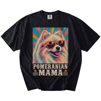 Retro Pomeranian Mama design on a Black Comfort Colors T-shirt