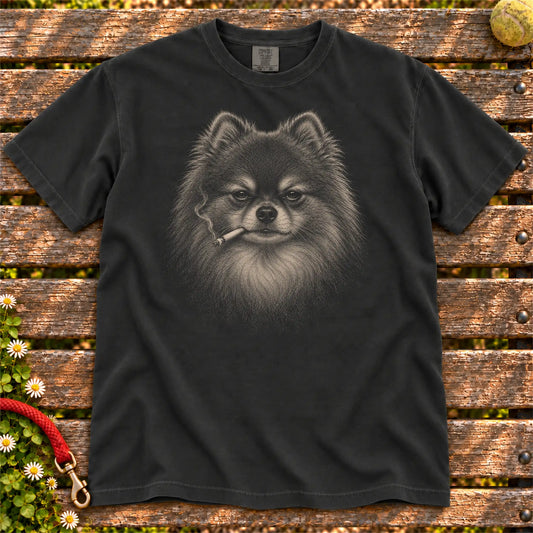 Pomeranian smoking design on a Black t-shirt