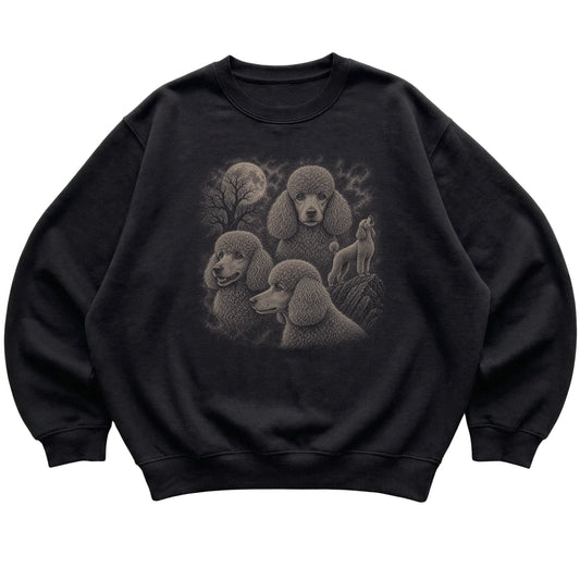 Poodle 90s Moon Sweatshirt in Black — flat lay
