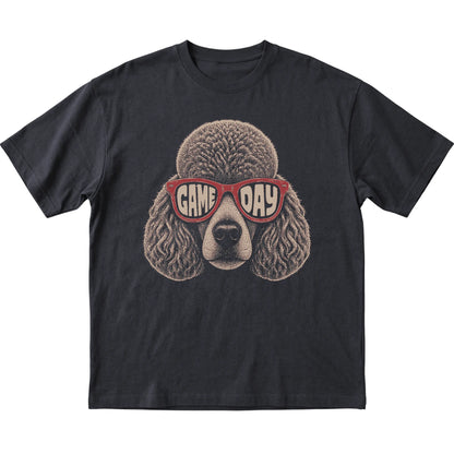 Black Poodle Game Day Sunglasses T-shirt, laid flat