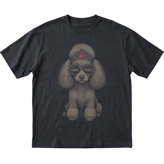 Black Poodle I Have People T-Shirt laid flat