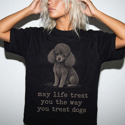 Woman wearing a Black Poodle Karma T-Shirt