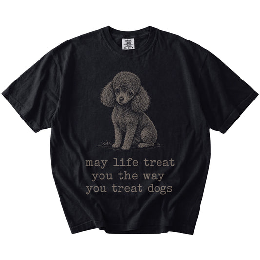 Black Poodle Karma T-Shirt laid flat