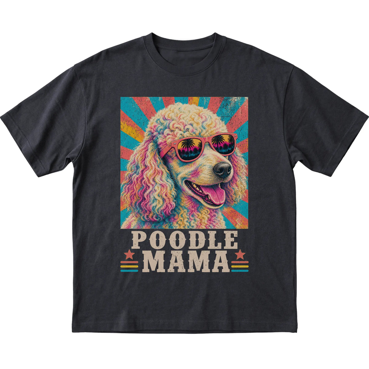 Retro Poodle Mama design on a Black softstyle T-shirt