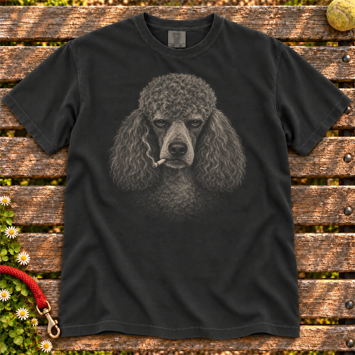 Poodle smoking design on a Black t-shirt