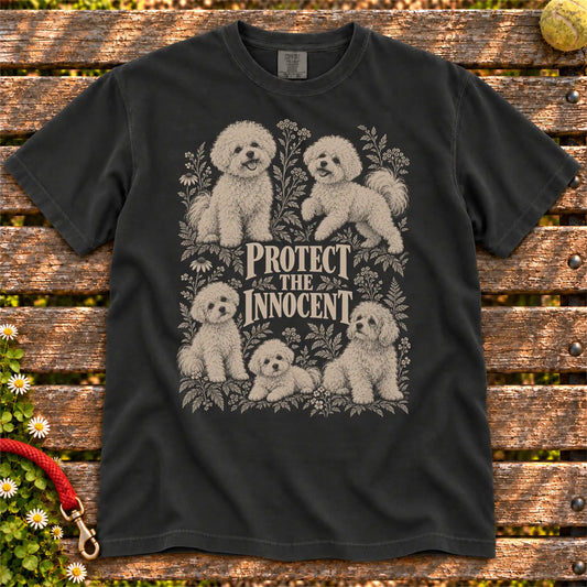 Protect the Innocent Bichon Frise design on a Black T-shirt