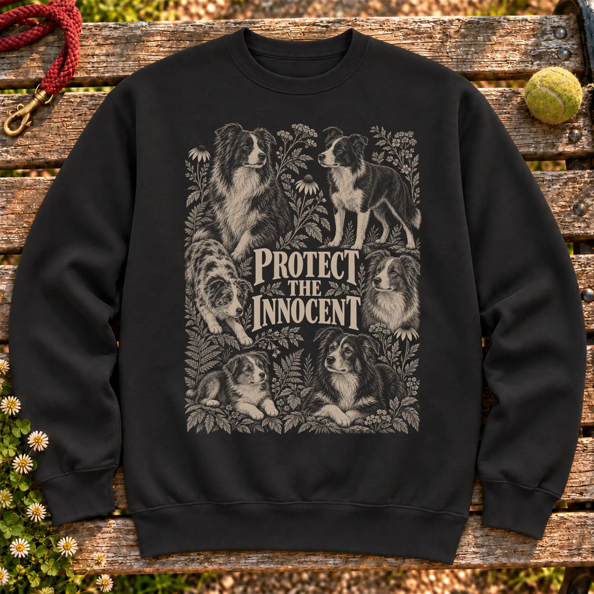 Protect the Innocent Border Collie design on a Black sweatshirt