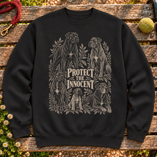 Protect the Innocent Cane Corso design on a Black sweatshirt