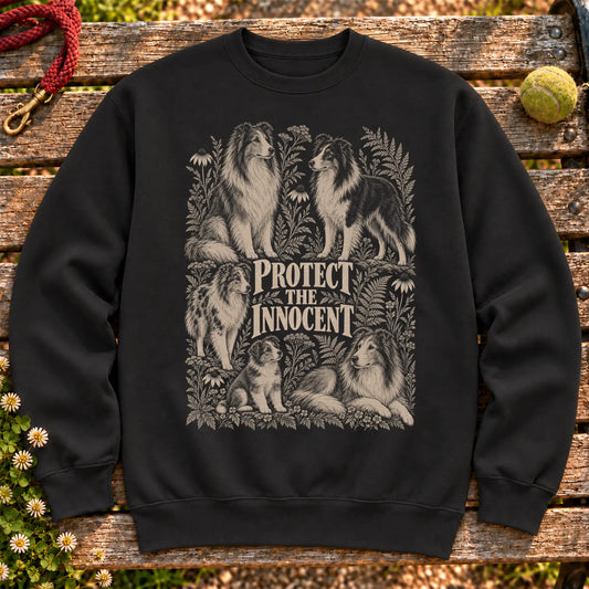 Protect the Innocent Collie design on a Black sweatshirt