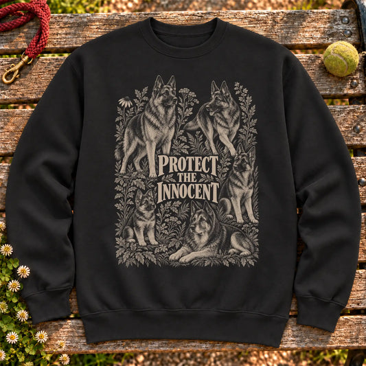 Protect the Innocent German Shepherd design on a Black sweatshirt