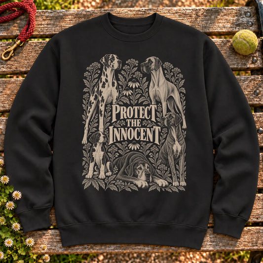 Protect the Innocent Great Dane design on a Black sweatshirt
