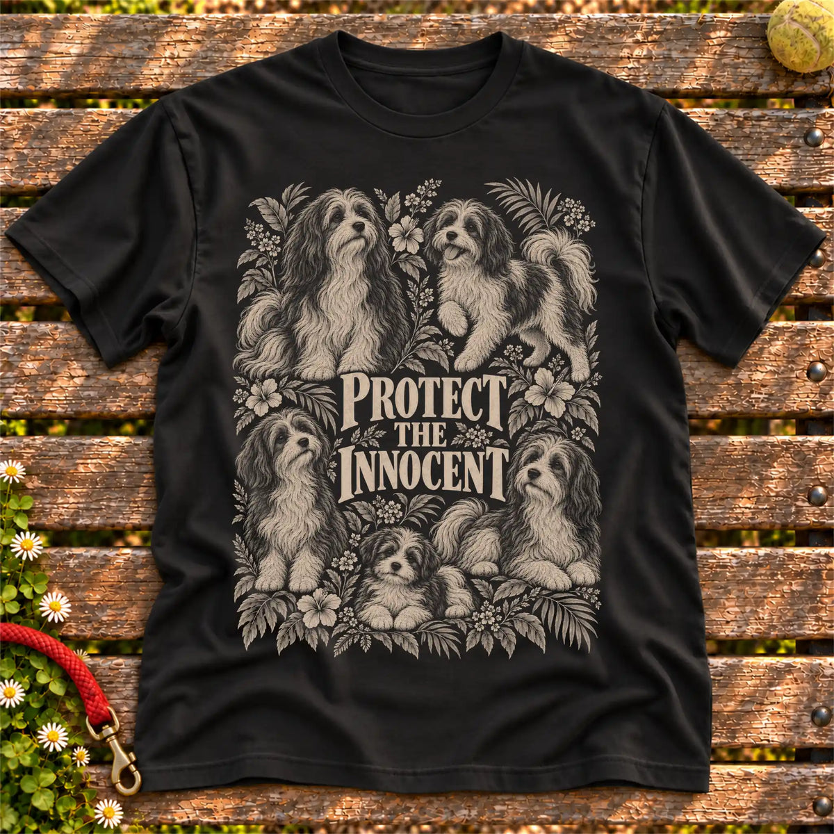 Protect the Innocent Havanese design on a Black T-shirt