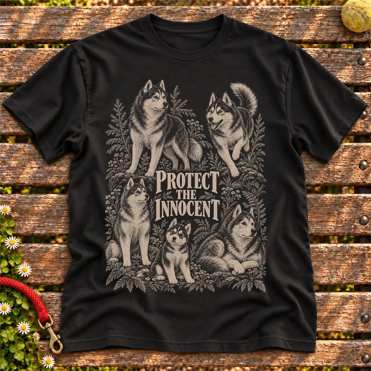 Protect the Innocent Husky design on a Black T-shirt