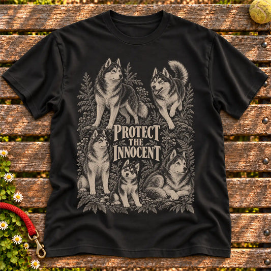 Protect the Innocent Husky design on a Black T-shirt