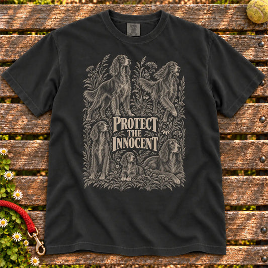 Protect the Innocent Irish Setter design on a Black T-shirt