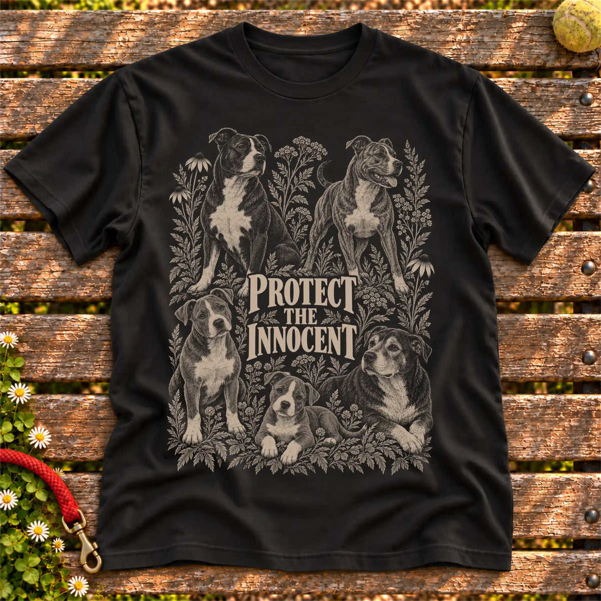Protect the Innocent Pitbull design on a Black T-shirt