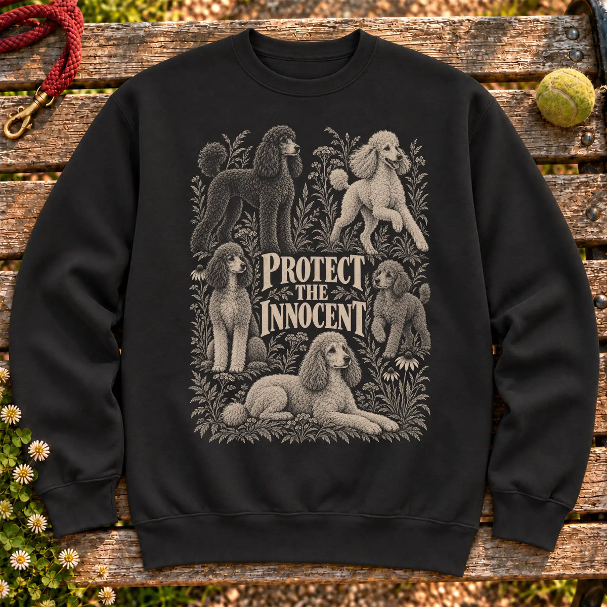 Protect the Innocent Poodle design on a Black sweatshirt