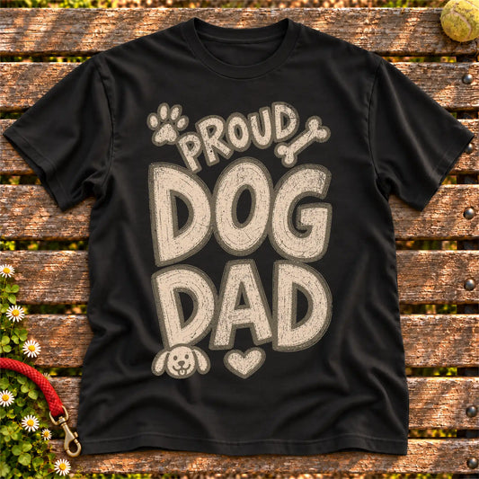 Proud Dog Dad on a Black T-shirt, shown flat