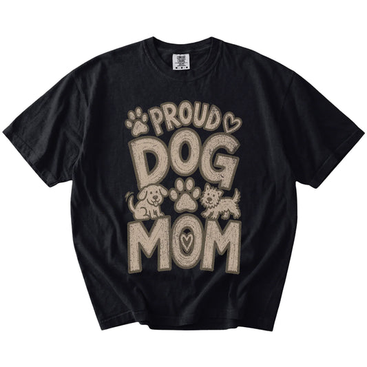 Proud Dog Mom lettering on a Black Comfort Colors® T-shirt