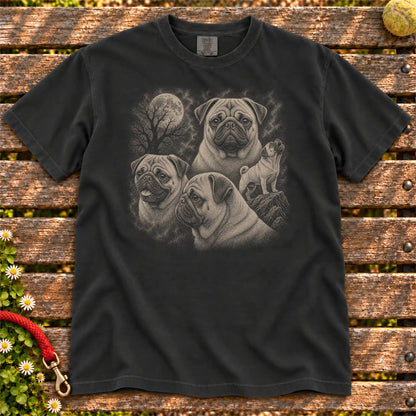 Pug 90s Moon design on a Black T-shirt shown flat