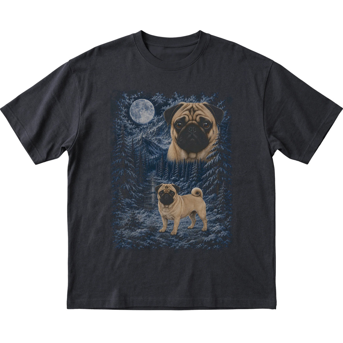 Pug Forest Moon T-Shirt in Black