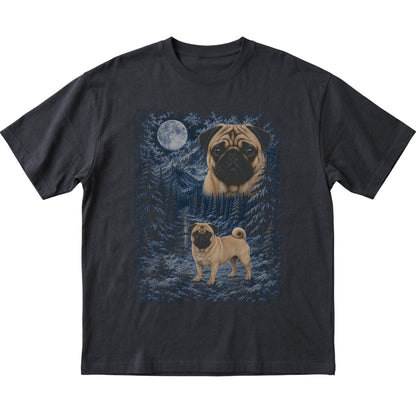Pug Forest Moon T-Shirt in Black