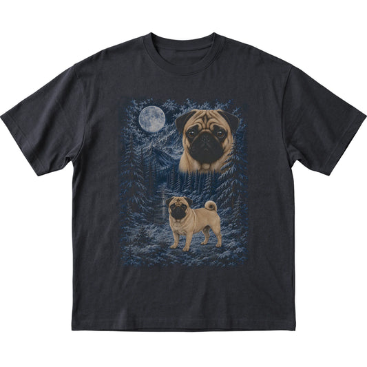 Pug Forest Moon T-Shirt in Black