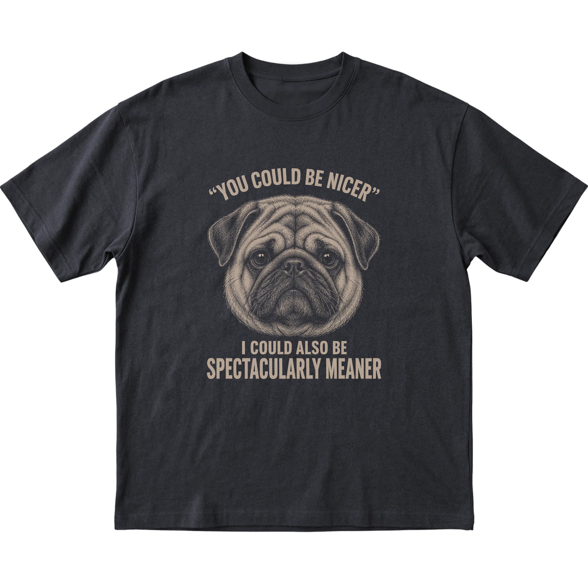 Pug Guard Dog T-Shirt in Black — flat lay