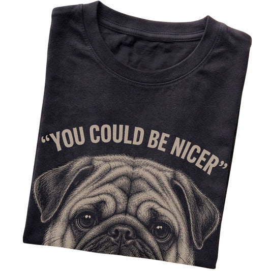 Pug Guard Dog T-Shirt in Black — folded detail
