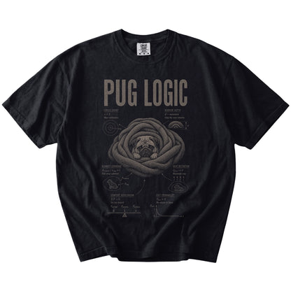 Black Pug Logic T-Shirt laid flat