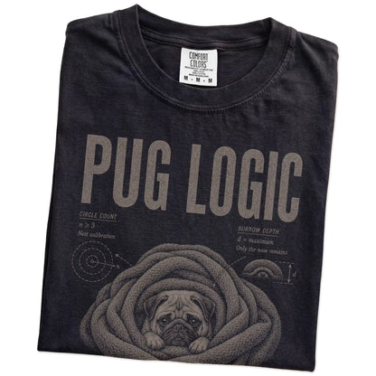 Folded Black Pug Logic T-Shirt showing the graphic
