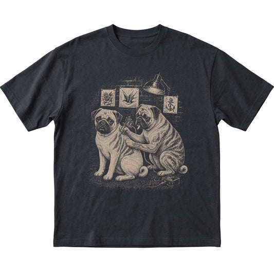 Black Pug Dog Tattoo Artist shirt laid flat
