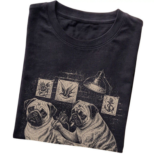 Black Pug Dog Tattoo Artist folded detail view