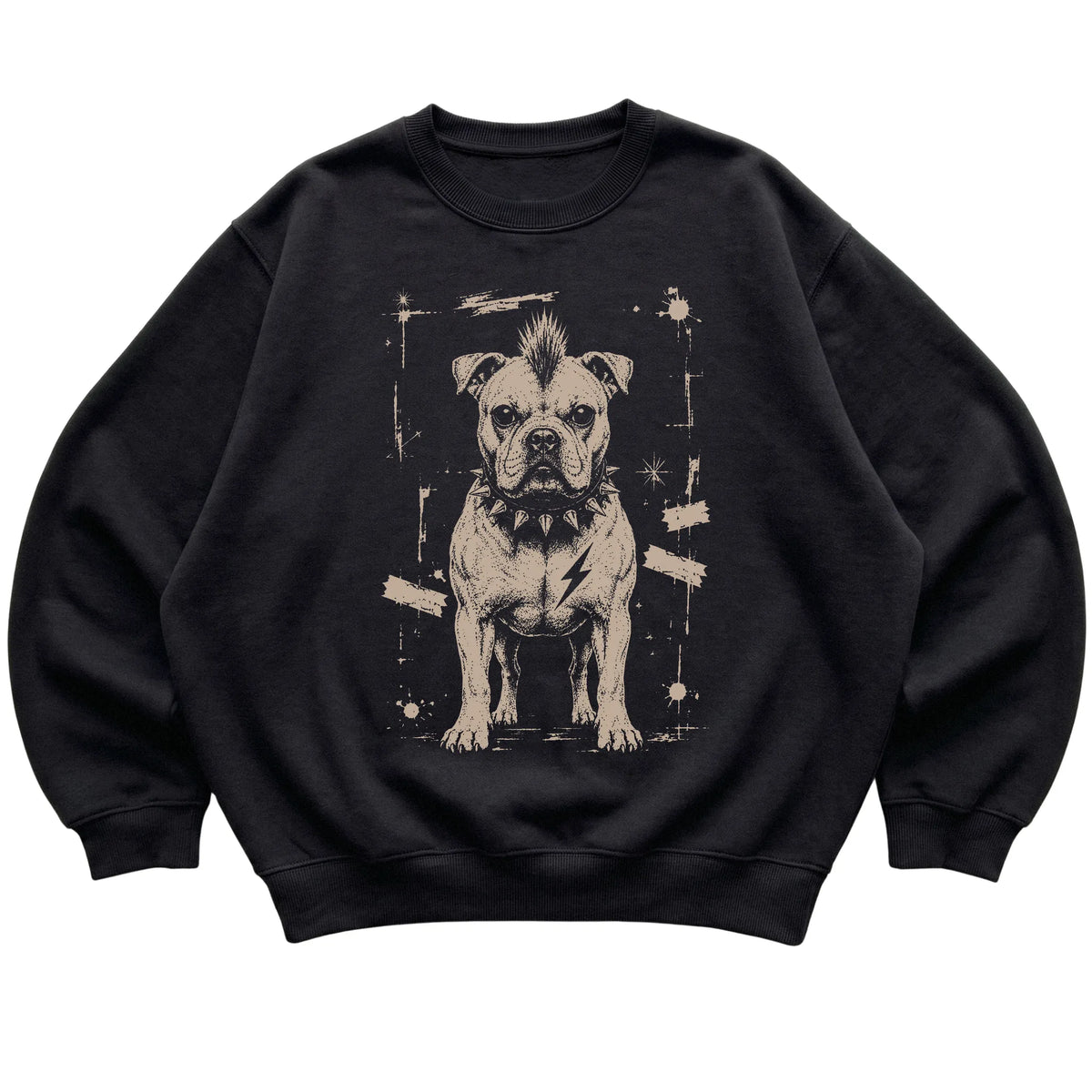 Black Punk Rock American Bulldog sweatshirt, flat view