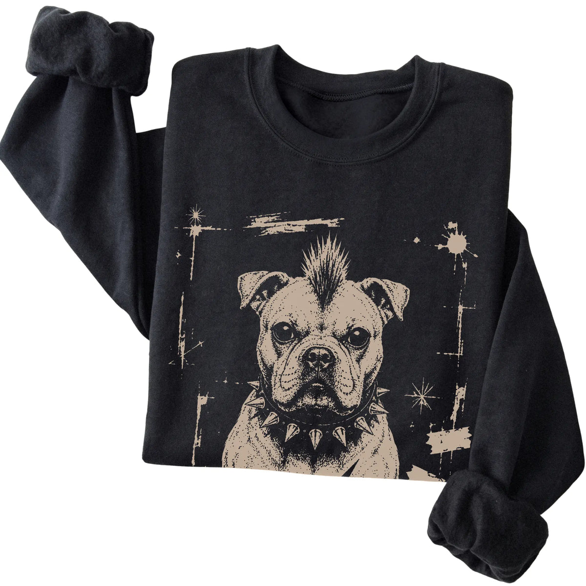 Black Punk Rock American Bulldog sweatshirt, folded view