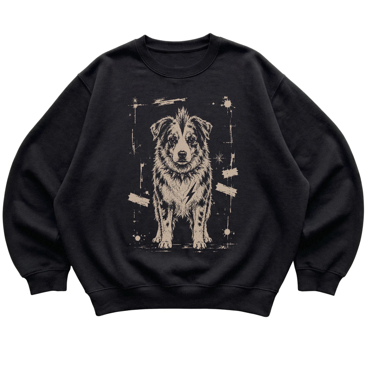 Black Punk Rock Australian Shepherd sweatshirt, flat view