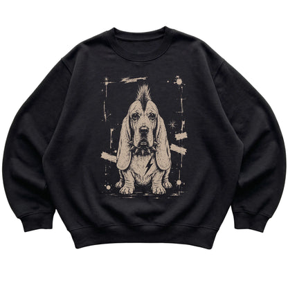 Black Punk Rock Basset Hound sweatshirt, flat view