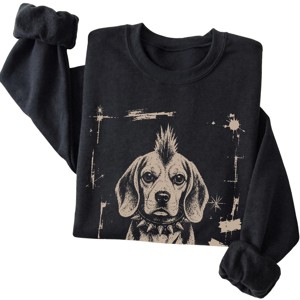 Black Punk Rock Beagle sweatshirt, folded view
