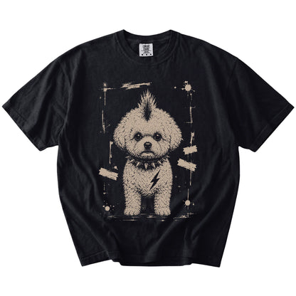 Black Punk Rock Bichon Frise T-Shirt laid flat